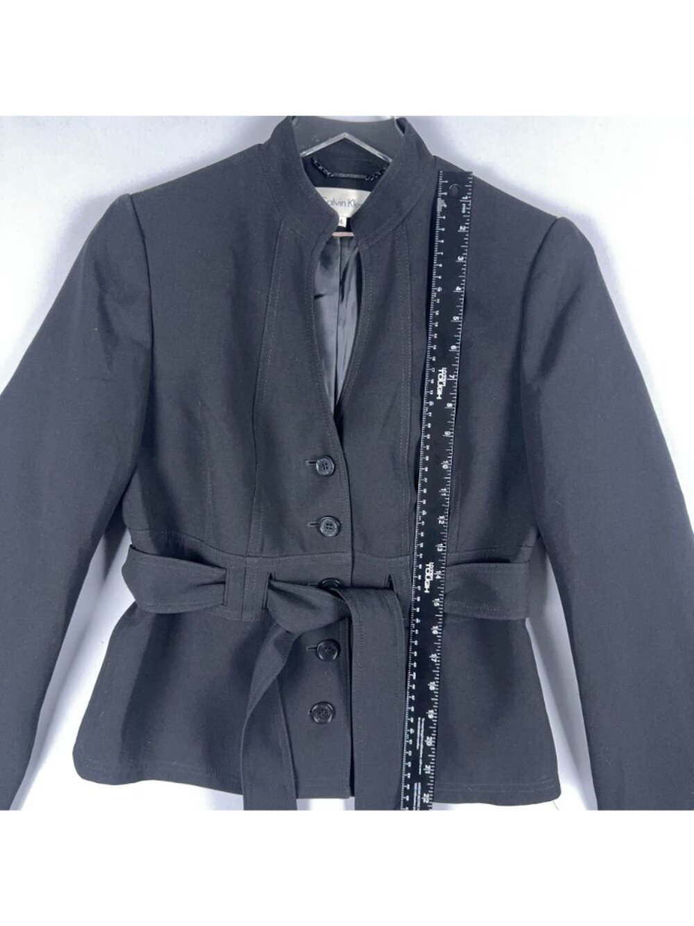 Calvin Klein Blazer Jacket Womens Size 4 Black Belted Button-Front Office Wear - Picture 7 of 12